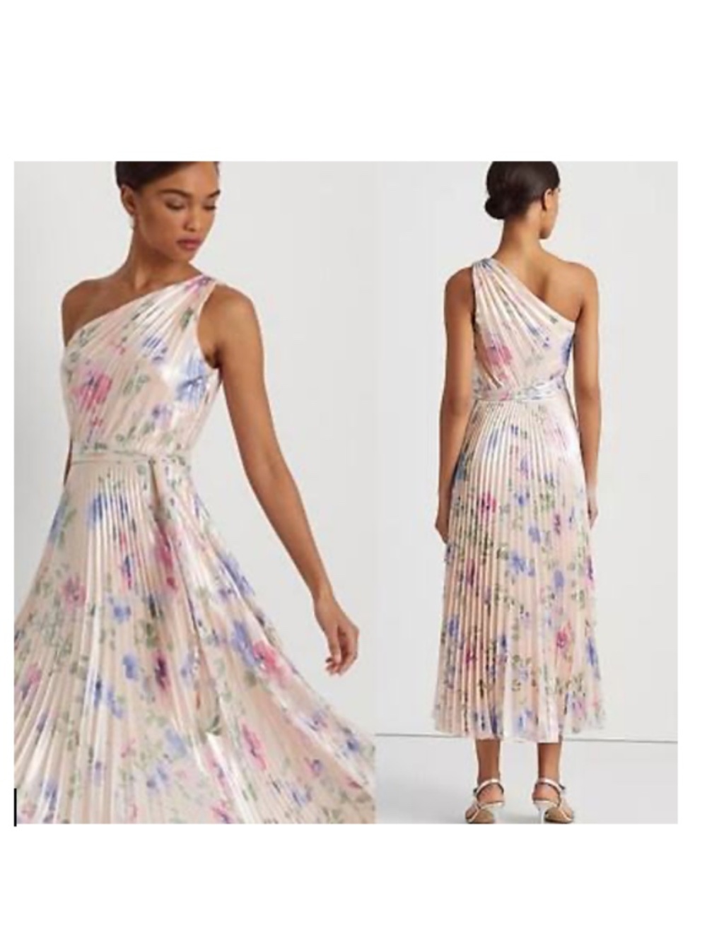 Ralph Lauren Shimmer One Shoulder Floral Gown Size 14